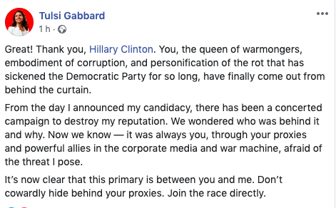 Tulsi Gabbard distrugge Hillary Clinton
